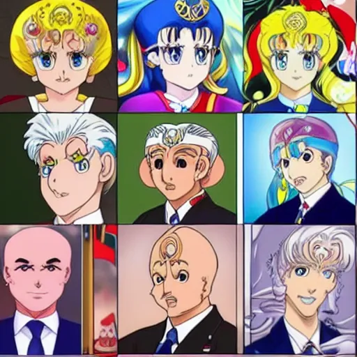 Prompt: president of belorussia, alexander lukashenko in sailor moon, anime, perfect faces, fine details