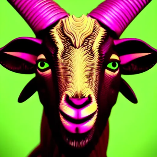 Prompt: synthwave goat face with neon horns, detailed face, sharp focus, synthwave art, aesthetic, octane render, raw, cinematic