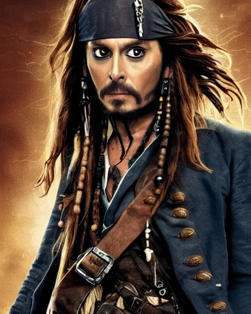 Image similar to David Tennant in the role of captain jack sparrow, film still, amazing short, 8K, IMAX, ultra detailed