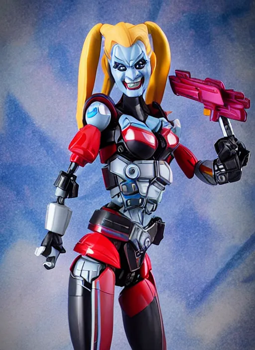 Prompt: Transformers Decepticon Harley Quinn action figure from Transformers: Robots in Disguise (2015), symmetrical details, by Hasbro, Takaratomy, tfwiki.net photography, product photography, official media