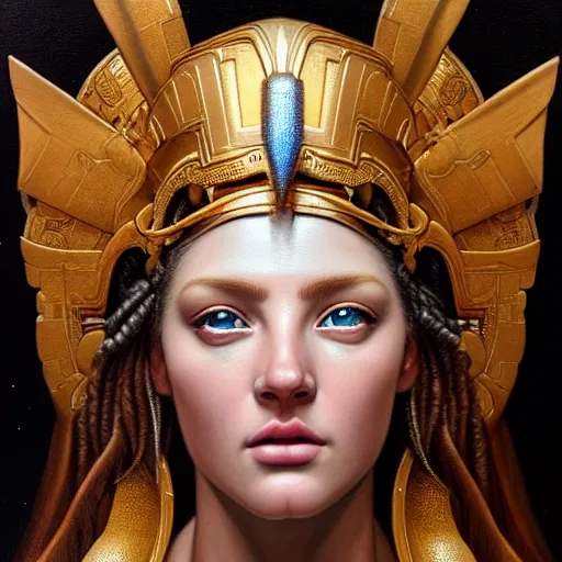 Image similar to hyperrealistic mixed media painting of beautiful goddess Athena, stunning 3d render inspired art by P. Craig Russell and Barry Windsor-Smith, perfect facial symmetry, dim volumetric lighting, 8k octane beautifully detailed render, post-processing, portrait, extremely hyper-detailed, intricate, epic composition, brown eyes, cinematic lighting, masterpiece, trending on artstation, very very detailed, masterpiece, stunning