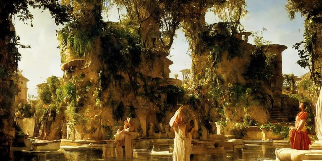 Image similar to beautiful landscape oil matte painting, of bustling empire hanging gardens of babylon, art by anders zorn, wonderful masterpiece highly detailed, beautiful cinematic light deep focus, elegant, digital painting, smooth, sharp focus, golden ratio, dramatic illumination, ultra realistic, 8 k, art by artemisia lomi gentileschi and caravaggio
