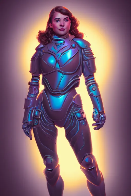 Image similar to portrait of a girl with a biomechanic armor and neon light by Carl Barks, digital painting, highly detailed, trending on artstation