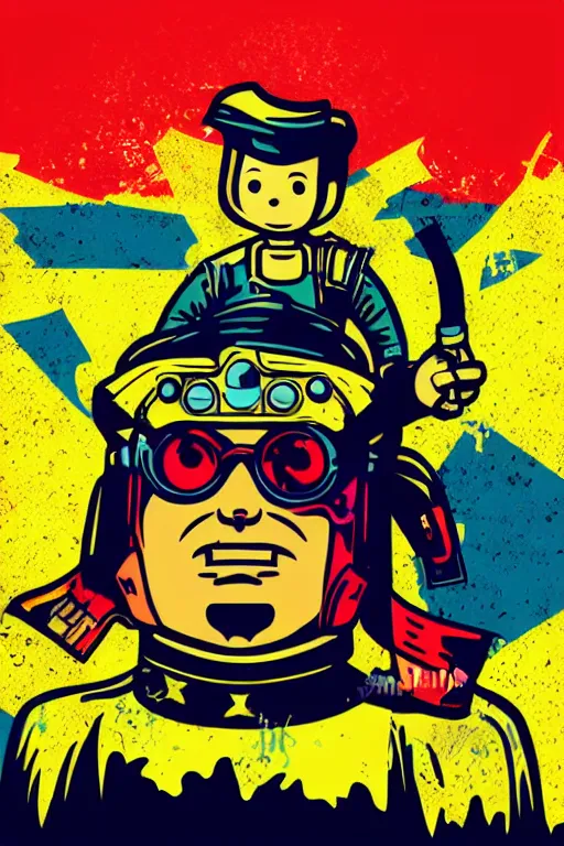 Image similar to fallout 7 6 retro futurist illustration art by butcher billy, sticker, colorful, illustration, highly detailed, simple, smooth and clean vector curves, no jagged lines, vector art, smooth andy warhol style