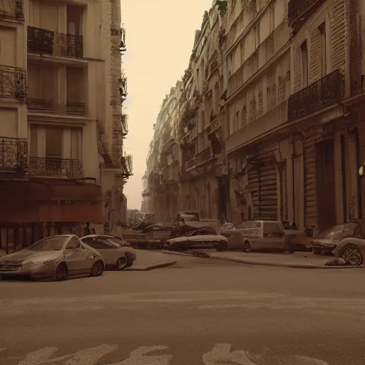 Image similar to post apocalyptic paris,ultra wide, octane render, cinematic, hyper realistic,