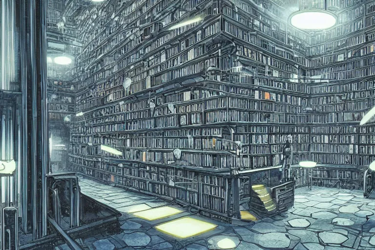 Prompt: Klementinum National Library. in cyberpunk style by Vincent Di Fate