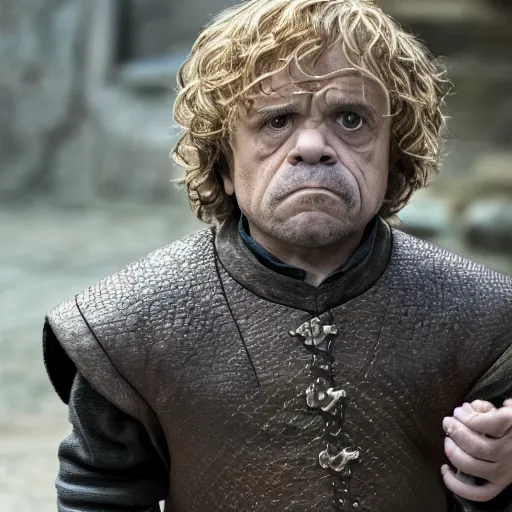 Image similar to Danny DeVito as Tyrion Lannister, still from Game of Thrones, tv show, detailed, 4K