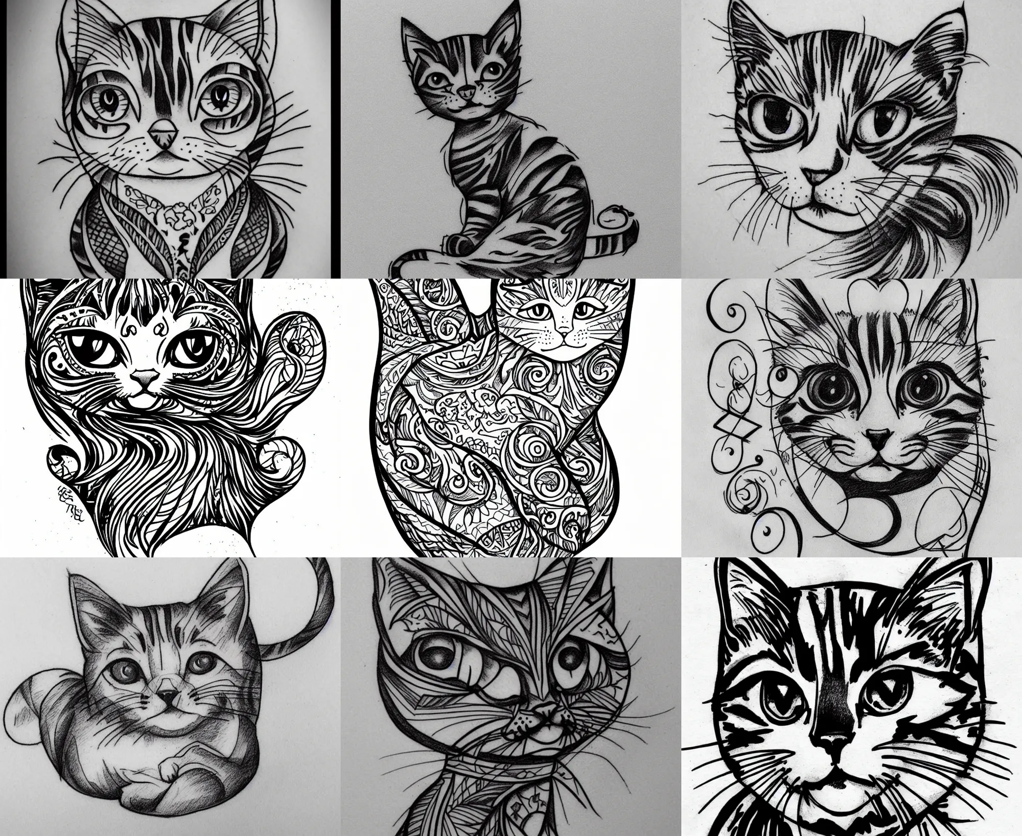 Image similar to Tattoo Design line sketch Stylized kitten, very aesthetic