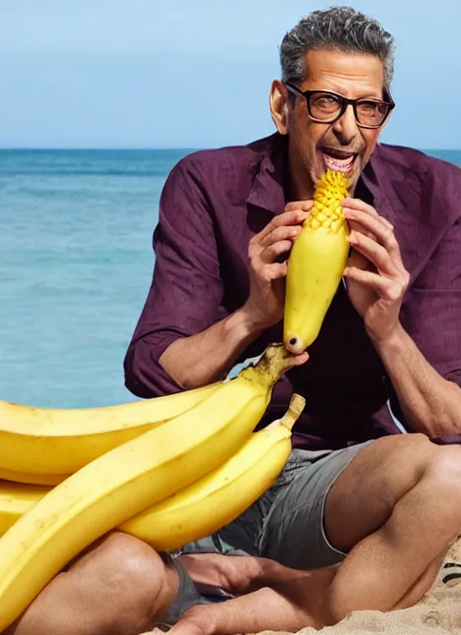 Image similar to jeff goldblum playing maraca pineapple as a banana on the beach