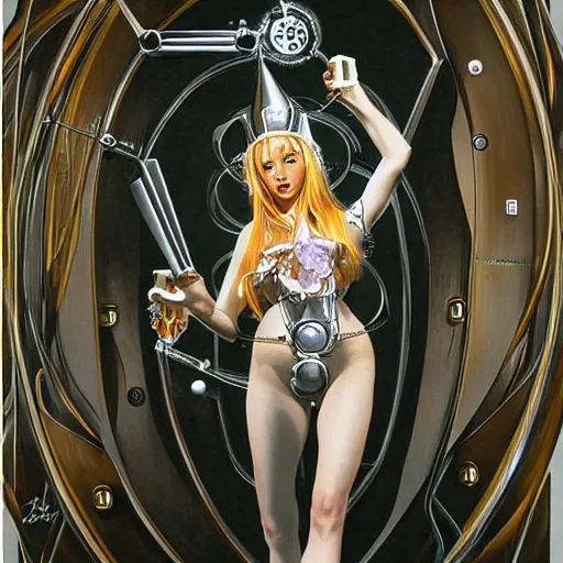 Image similar to the clockwork elf maiden, painting by Hajime Sorayama