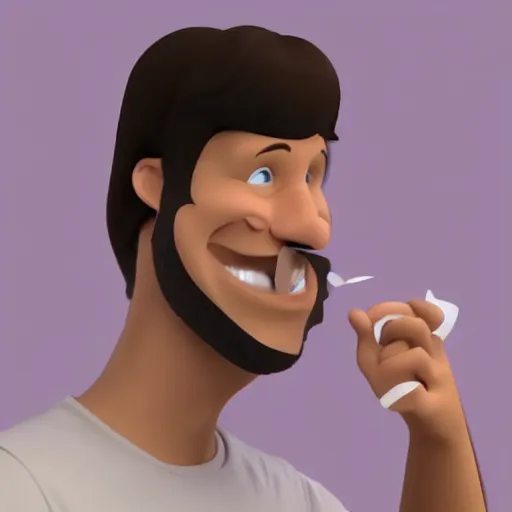 Prompt: a 3d cartoon of a man tasting a bandaid.