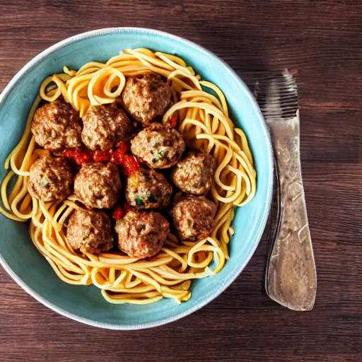 Image similar to dinosaurs in a bowl of spaghetti and meatballs