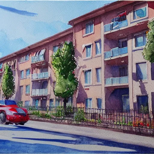 Prompt: water color on paper, summerlin avenue, highly detailed, artstation, masterpiece, award - winning,