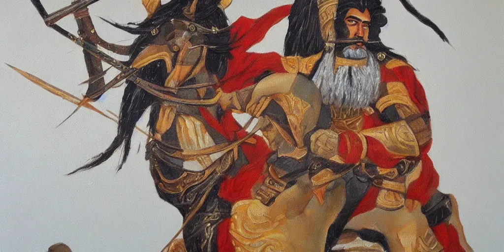 Image similar to persian warrior painting, hd, smooth, canvas, clear, sharp focus