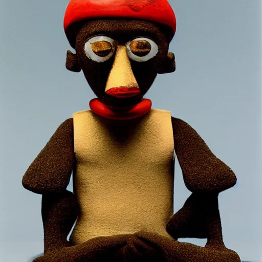 Prompt: a claymation film still of anthropomorphe toy from brazil / collection / ethnographic museum / claymation by andy warhol