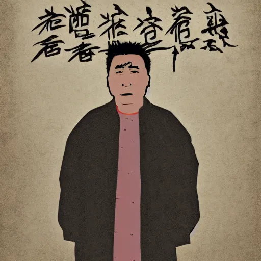 Prompt: a uyghur man in a prison, in the style of daniel johnston and outsider art, 4k, overlaid with chinese text