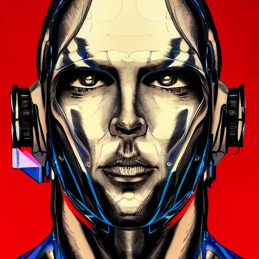 Prompt: Dramatic portraiture of Gary rhe cyborg, the lord and savior, digital art, trending on ArtStation, by Raymond Pettibon and ArtGerm, luminism