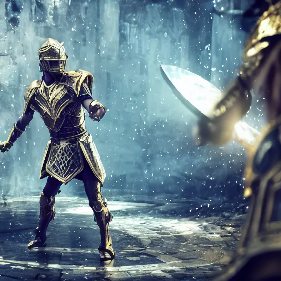 Prompt: magical roman armor, splash art, movie still, cinematic lighting, dramatic, octane render, long lens, shallow depth of field, bokeh, anamorphic lens flare, 8k, hyper detailed, 35mm film grain