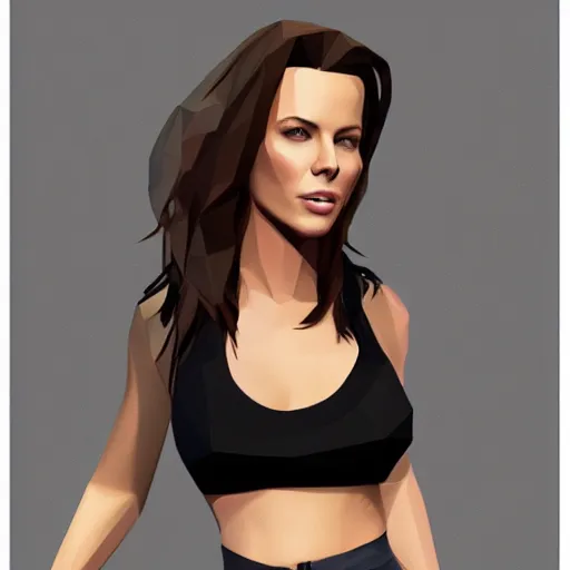 Image similar to low poly Kate Beckinsale in a t-shirt and jeans, digital painting, artstation, concept art