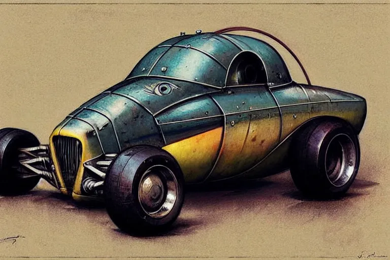 Prompt: ( ( ( ( ( 1 9 5 0 s retro science fiction rat rod race car. muted colors. ) ) ) ) ) by jean - baptiste monge!!!!!!!!!!!!!!!!!!!!!!!!!!!!!!