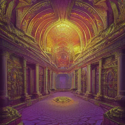 Image similar to Photorealistic ethereal dream palace in the style of Michael Whelan and Gustave Dore. Hyperdetailed photorealism, 108 megapixels, amazing depth, glowing rich colors, powerful imagery, psychedelic Overtones, 3D finalrender, 3d shading, cinematic lighting, artstation concept art