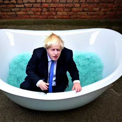 Image similar to Boris Johnson sitting inside a bathtub filled with beans