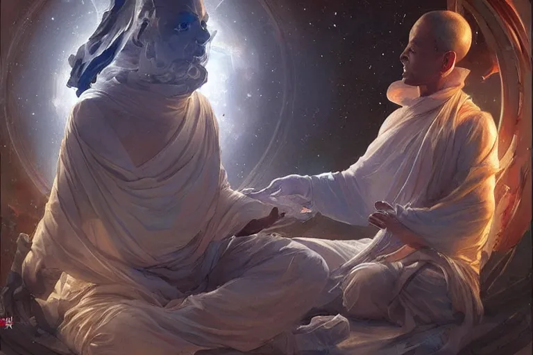 Image similar to space, buddhism, taoism, painting by greg rutkowski, j. c. leyendecker, artgerm