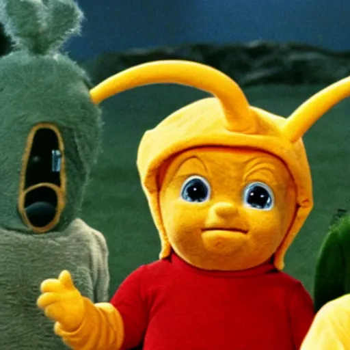 Image similar to sonny bono as the teletubbies sun