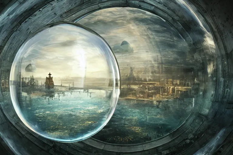 Image similar to dome science fiction underwater advanced orthodox city bubble landscape