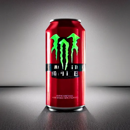 Image similar to new design aluminum can monster energy, red tones, 4k, octane render, ultra quality