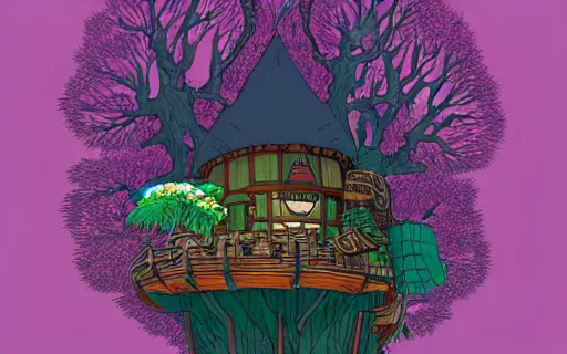 Prompt: an intricate treehouse in the style of studio Ghibli, 4k