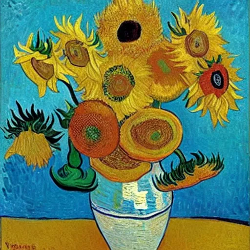 Image similar to sunflowers by van gogh and monet