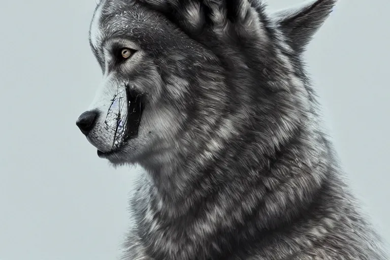 Prompt: woman living with wolves, highly detailed, photorealistic, reflections, smooth, sharp focus, concept art, illustration, beautiful, geometric, trending on artstation, cinematic, featured on behance , artwork by WLOP and Tran, Ross