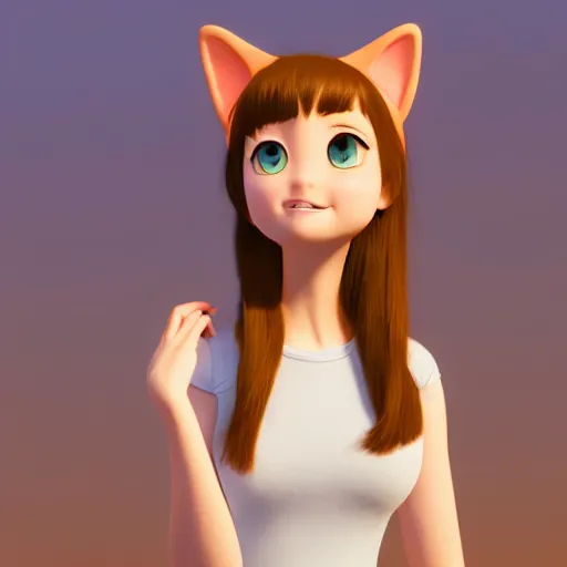 Prompt: new pixar character as an anime woman wearing cat ears, catgirl, highly detailed, extremely high quality, hd, 4 k, 8 k, professional photographer, 4 0 mp, lifelike, top - rated, award winning, cinematic, realistic, detailed lighting, detailed shadows, sharp, no blur, edited, corrected, trending