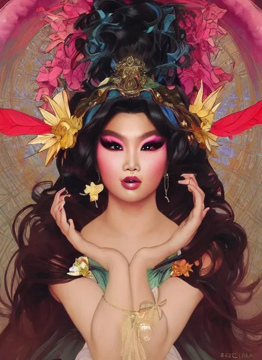 Image similar to kim chi, drag queen, painting by artgerm and greg rutkowski and alphonse mucha