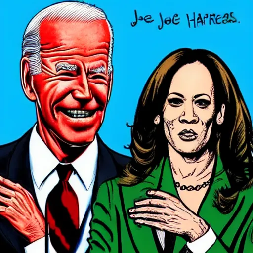 Image similar to The Artwork of R. Crumb and his Cheap Suit - Joe Biden and Kamala Harris, pencil and colored marker artwork, trailer-trash lifestyle