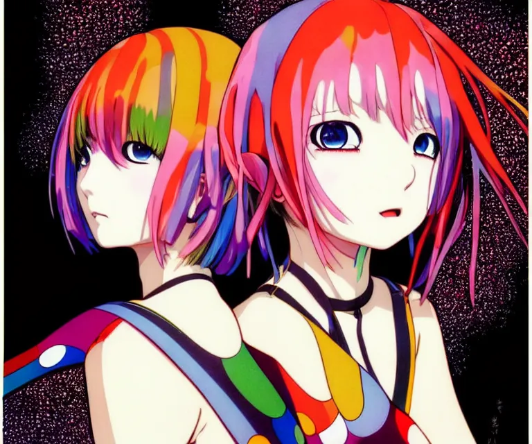 Image similar to takashi murakami, ilya kuvshinov illustration colorful anime portrait of reol on stage, murata range, fine detail, perfect anime girl in bikini, dramatic lighting, dynamic composition, moody, vivid, alphonse mucha, fine stippled lighting, grain, art deco, cel shading, kyoto animation, yoshinari yoh, last exile