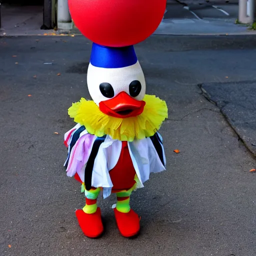 Prompt: Duck dressed as a clown