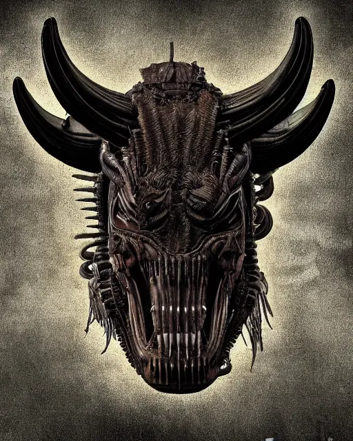 Image similar to American Bison xenomorph, in the style of H.R. Giger, digital art