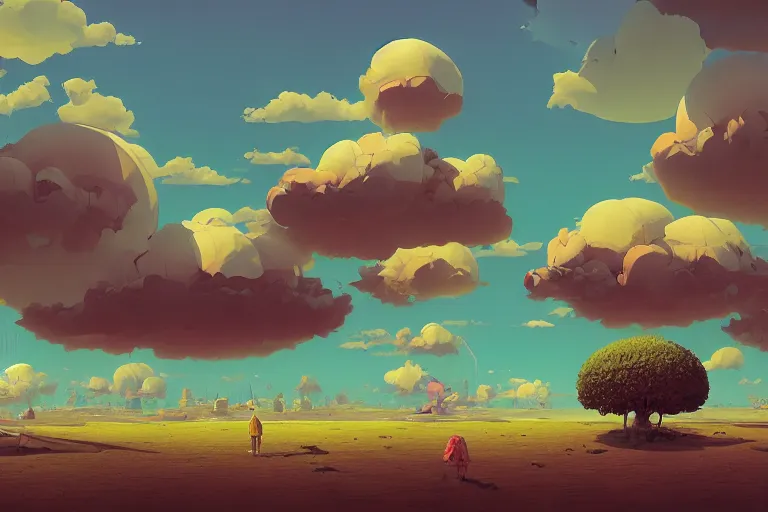 Image similar to surreal glimpse into other universe, floating island in the sky, summer morning, very coherent and colorful high contrast, art by gediminas pranckevicius, geof darrow, makoto shinkai, dark shadows, hard lighting