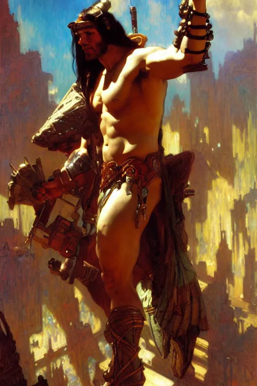 Image similar to hercules, cyberpunk, painting by gaston bussiere, craig mullins, greg rutkowski, alphonse mucha