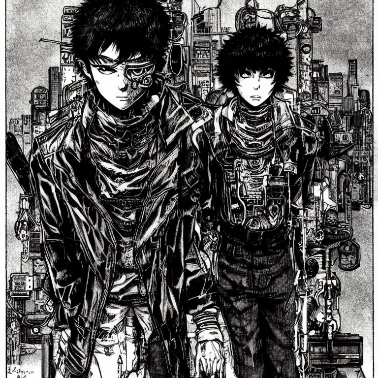 Image similar to cursed illustration of cyberpunk wired hunter, manga style of kentaro miura, by norman rockwell, weirdcore