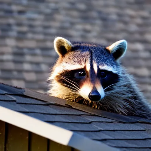 Image similar to raccoon on roof, morning light, backlit,