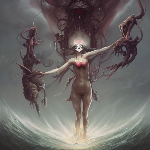Image similar to demonic birth from insanity dimension by peter mohrbacher