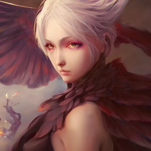 Image similar to an oil painting of a beautiful anime girl with demonic wings, by artgerm, wlop and greg rutkowski, hd, hdr, ue 5, ue 6, unreal engine 5, cinematic 4 k wallpaper, 8 k, ultra detailed, high resolution, artstation, award winning