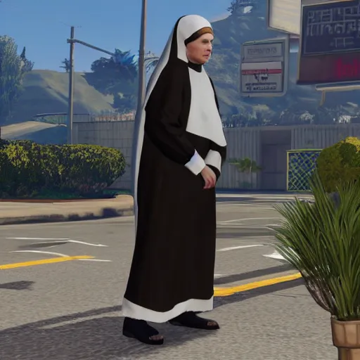 Prompt: catholic nun as a game character in gta 5, game graphics, game screenshot