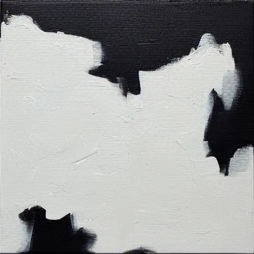 Image similar to a minimalistic impasto painting, a single large brush stroke of heavy thick white paint on a black canvas
