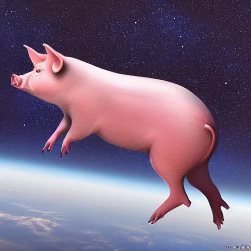 Prompt: hyperrealistic pig in space, futuristic
