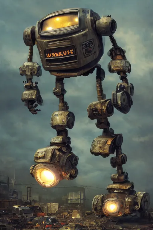 Image similar to A tiny cute junkyard robot, pixar, dramatic lighting, cinematic, establishing shot, extremely high detail, foto realistic, cinematic lighting, post processed, concept art, high details, cinematic, 8k resolution, beautiful detailed, photorealistic, digital painting, artstation, concept art, smooth, sharp focus, artstation trending, octane render, unreal engine