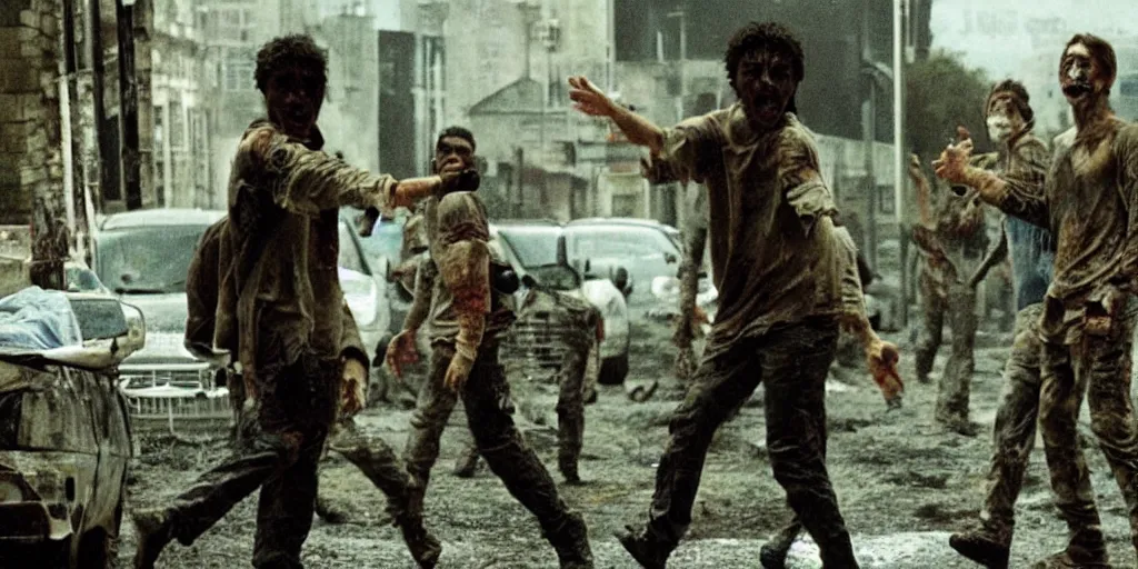 Prompt: a horrifying scene from the movie 28 days later, cinematic